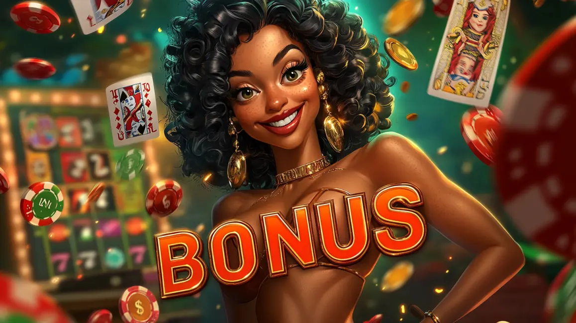 A woman holds a phone showing a candy-themed slot game, surrounded by a cosmic swirl of sweets, inviting you to a universe of delicious wins at JDULTRA.